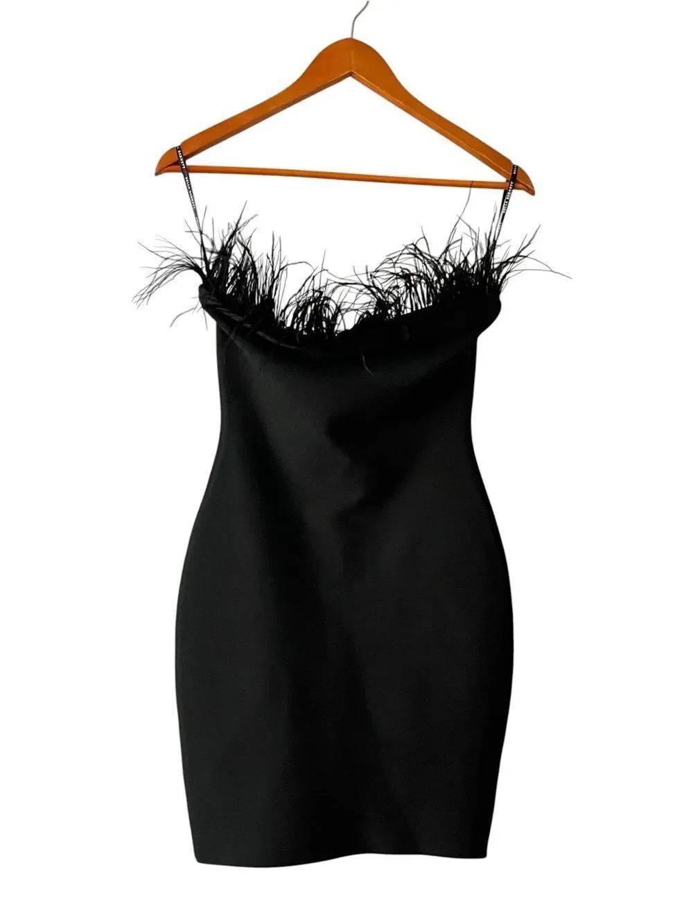 Bella Barnett Black Strapless Feather Mini Dress